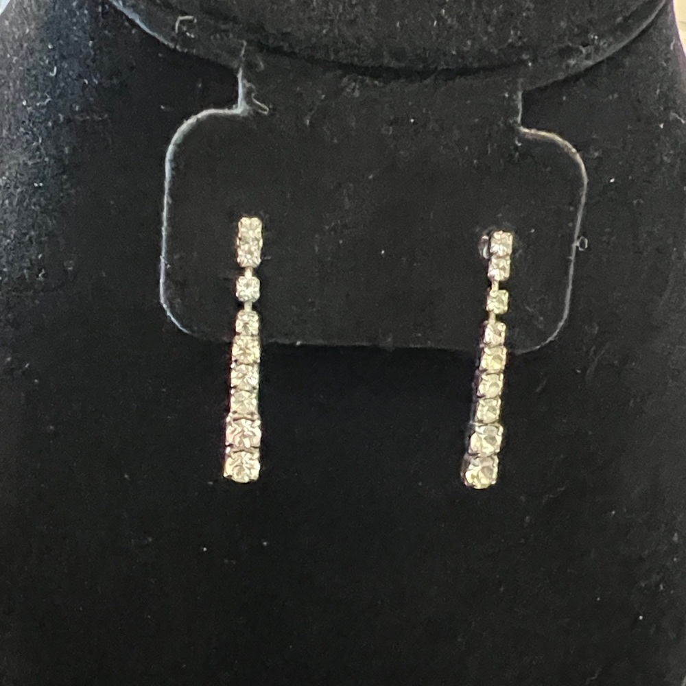 Dainty Crystal Drop Earrings - Silver Tone
